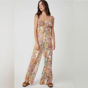 Free People Floral Wide-Leg Jumpsuit in Pink, Yellow & Green